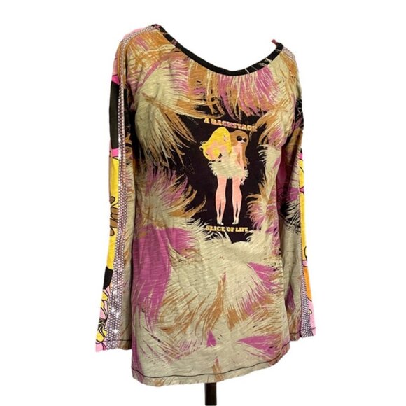 Custo Barcelona "A Backstage Slice Of Life" Floral Sequin Long Sleeve Top - M - Picture 3 of 11